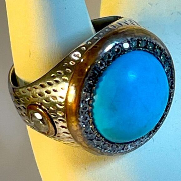 Turquoise and Zircon Stone Turkish Handmade Jewelry 925 Sterling Silver 8+ - Picture 1 of 12